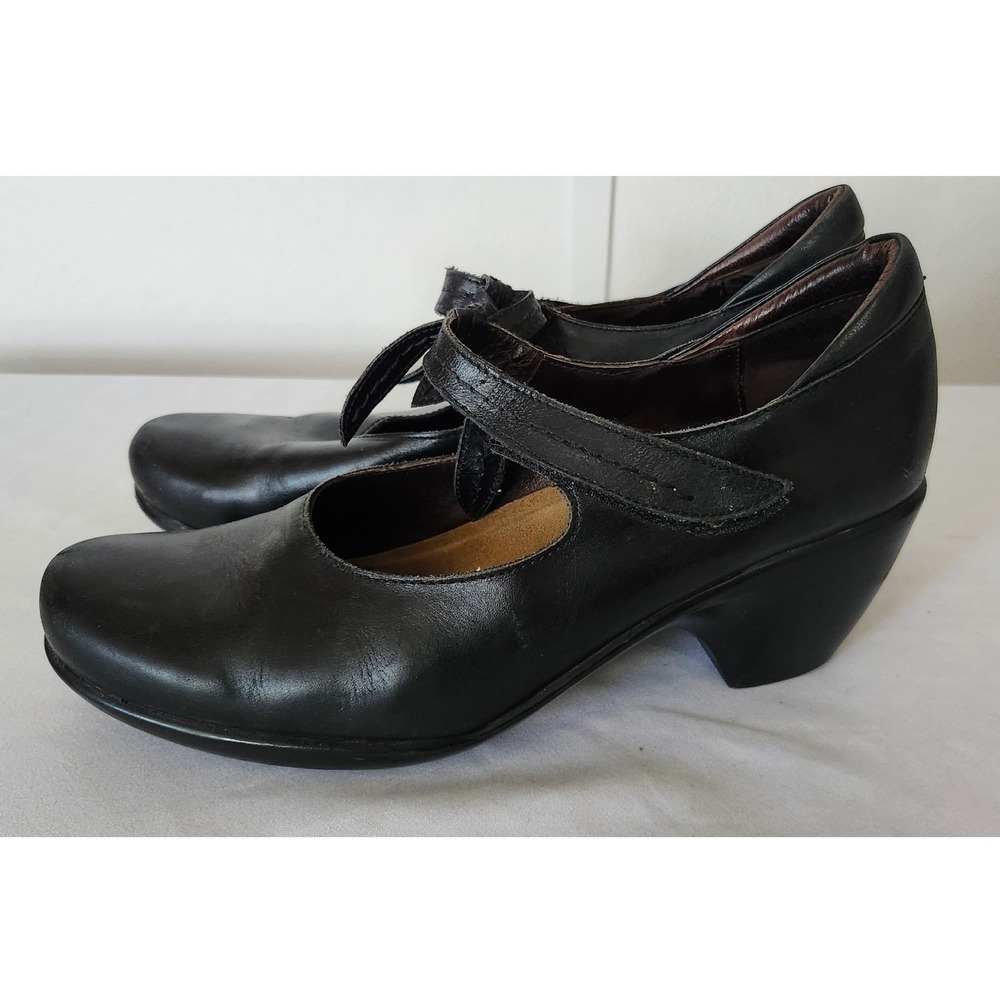 Naot Pleasure Black Leather Mary Jane Block Heel Pumps Shoes EU 39